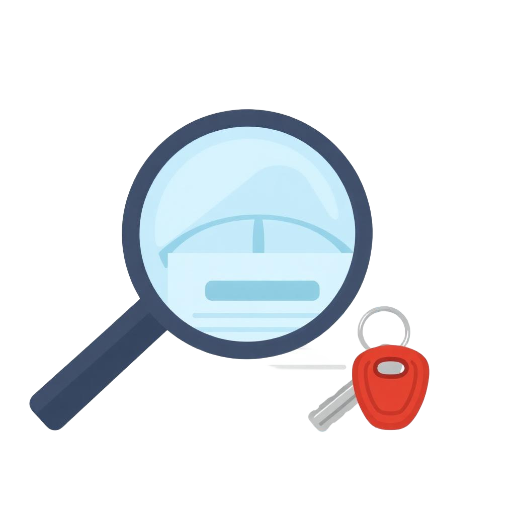 Magnifying glass examining a car finance contract